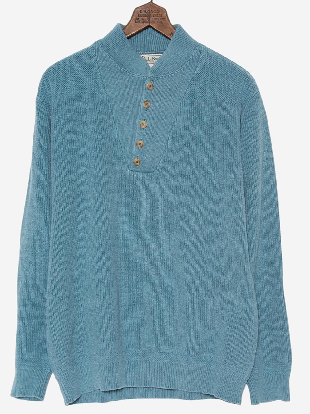 vintage 90s blue ll bean knit preppy minimalist winter quarter button sweater